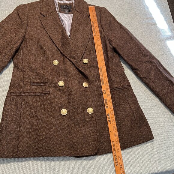 J CREW BRISTOL DOUBLE BREASTED BLAZER DARK CHOCOLATE WOOL HERRINGBONE SIZE 6 - Picture 11 of 12